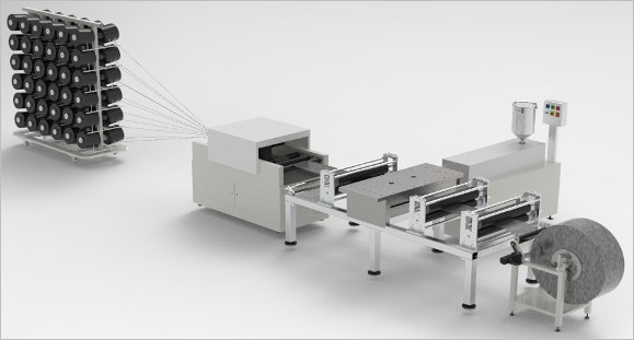 Prepreg tape line with creel and take-up roll
